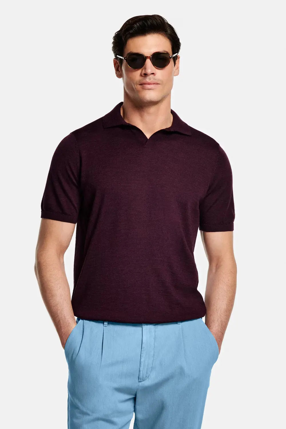 Collarless Knit Polo