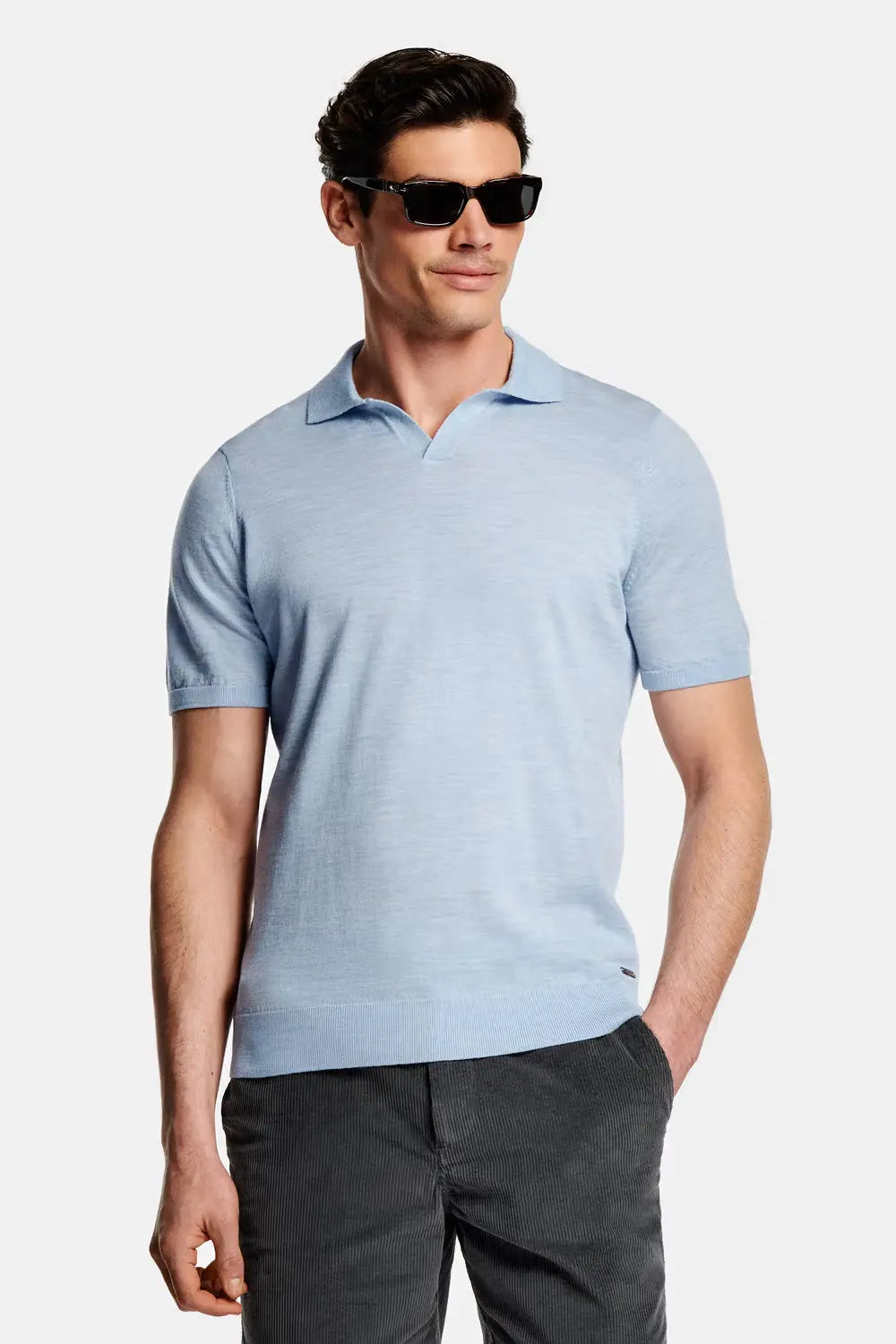 Collarless Knit Polo