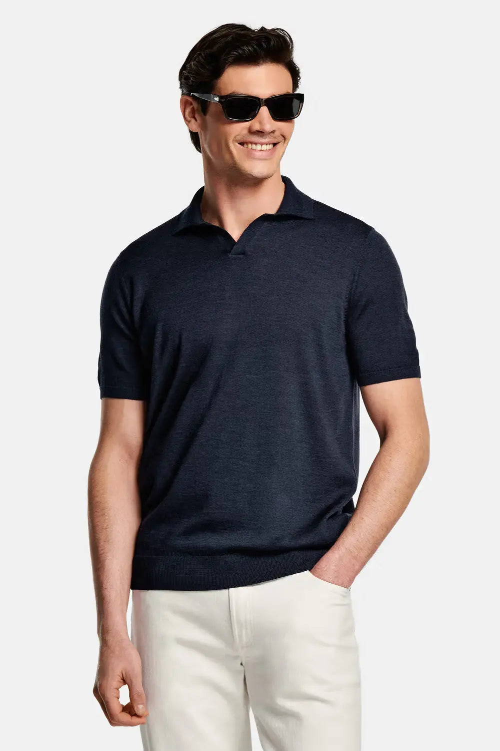 Collarless Knit Polo