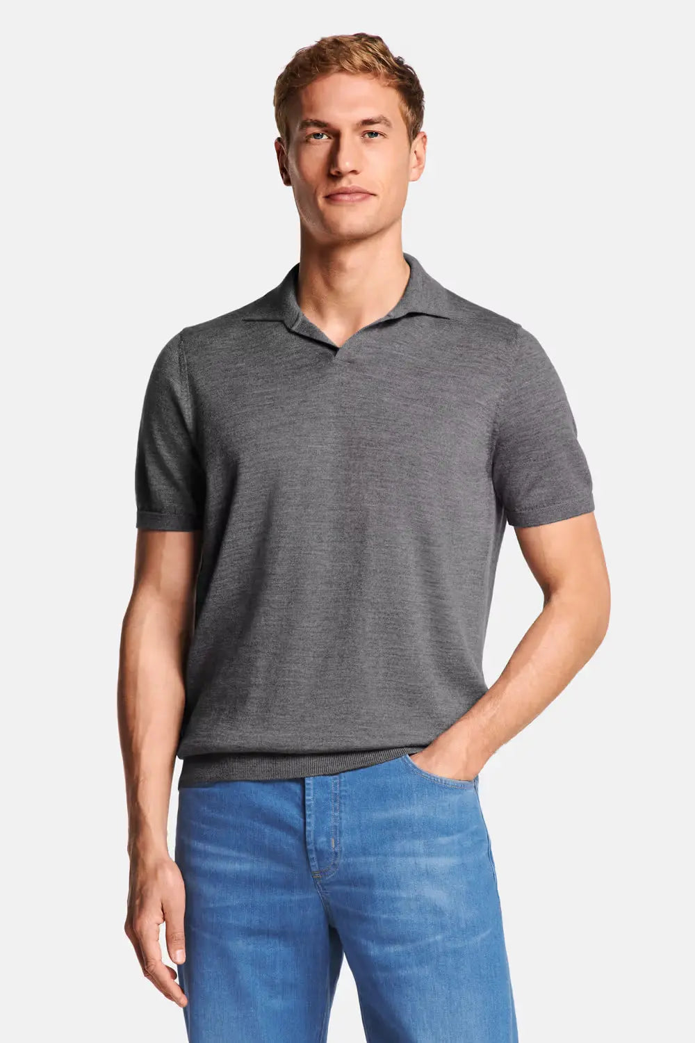 Collarless Knit Polo