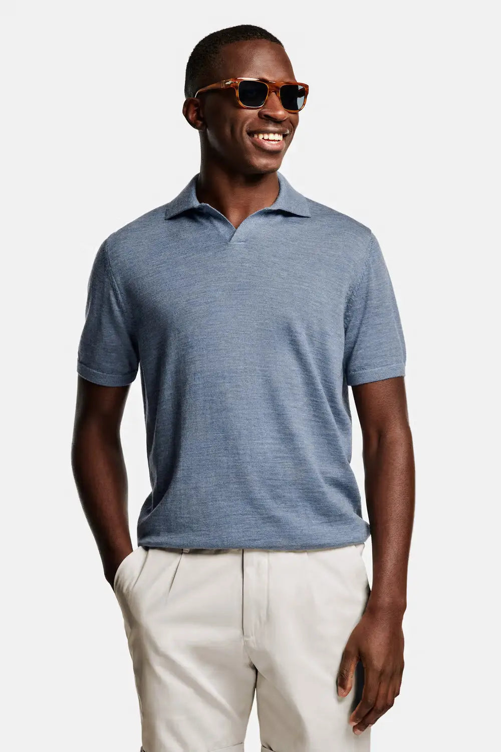 Collarless Knit Polo