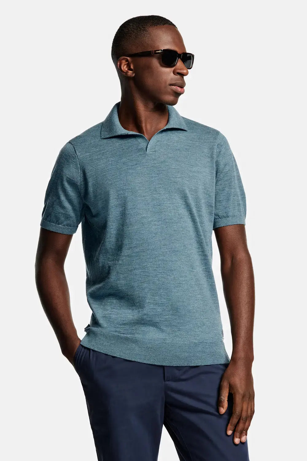 Collarless Knit Polo