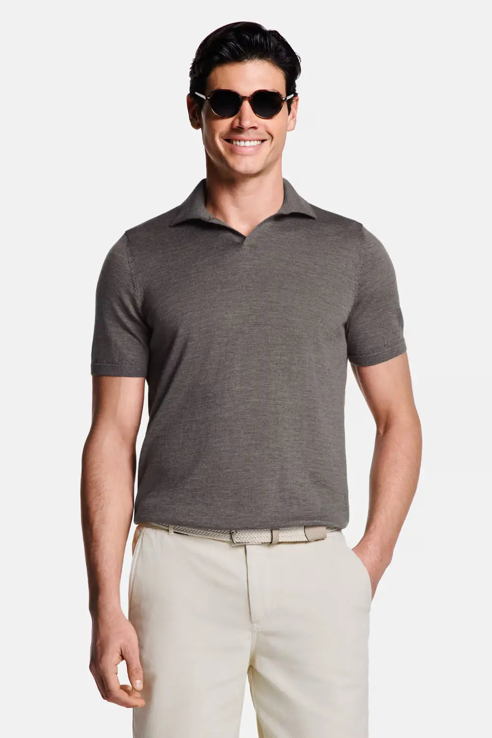 Collarless Knit Polo