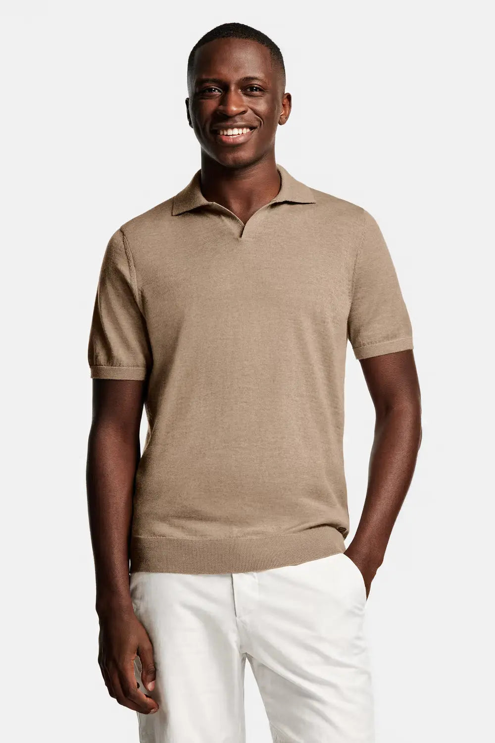 Collarless Knit Polo