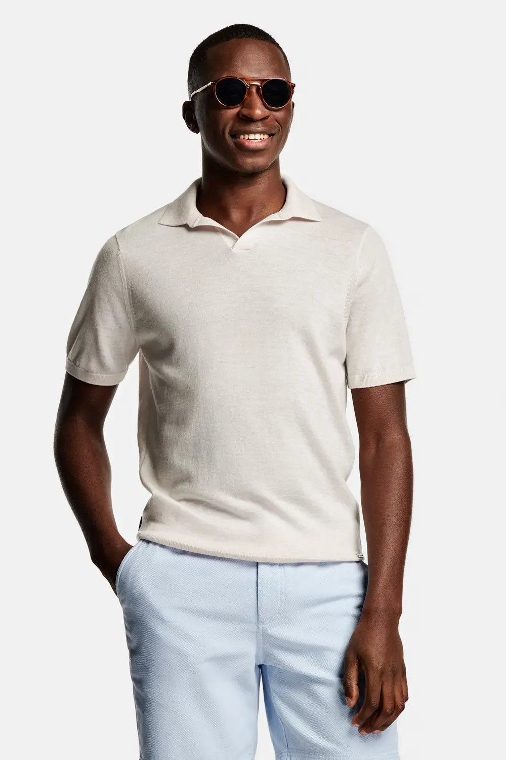 Collarless Knit Polo
