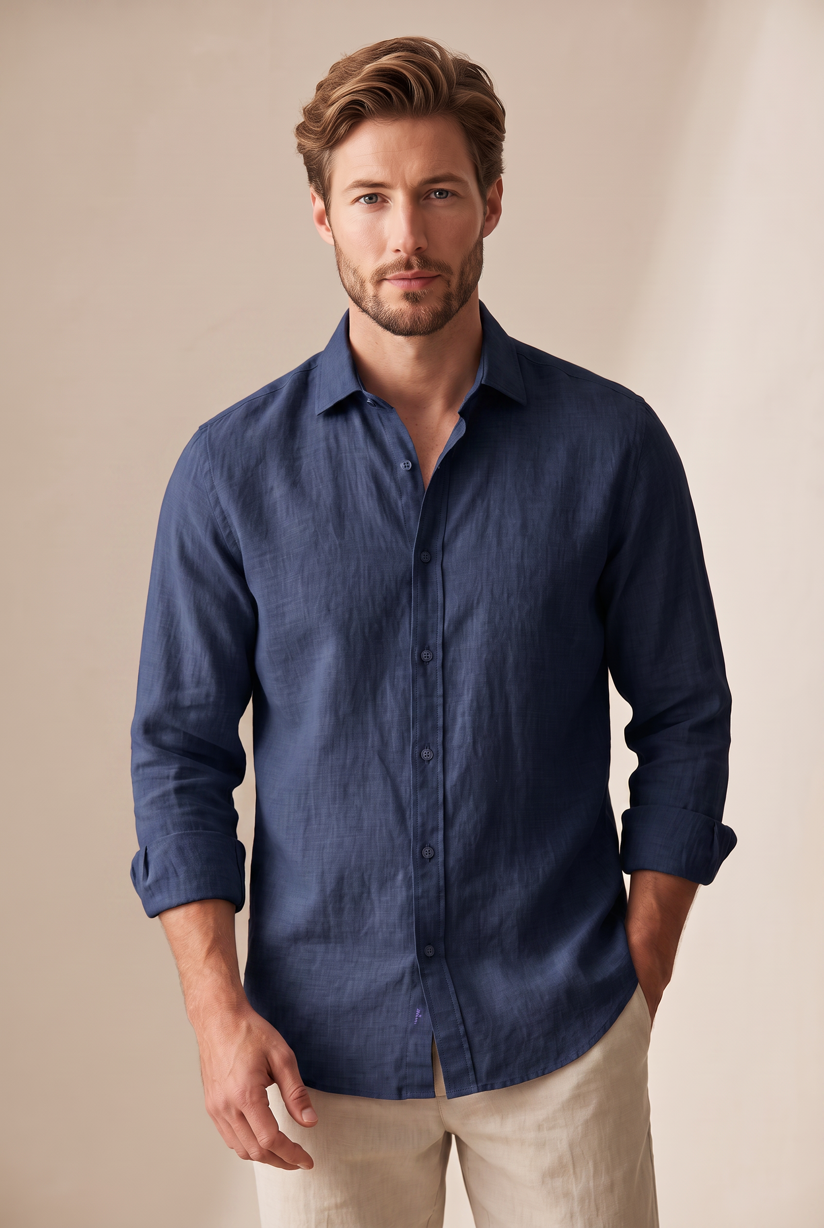 Linen Button-Up - Navy