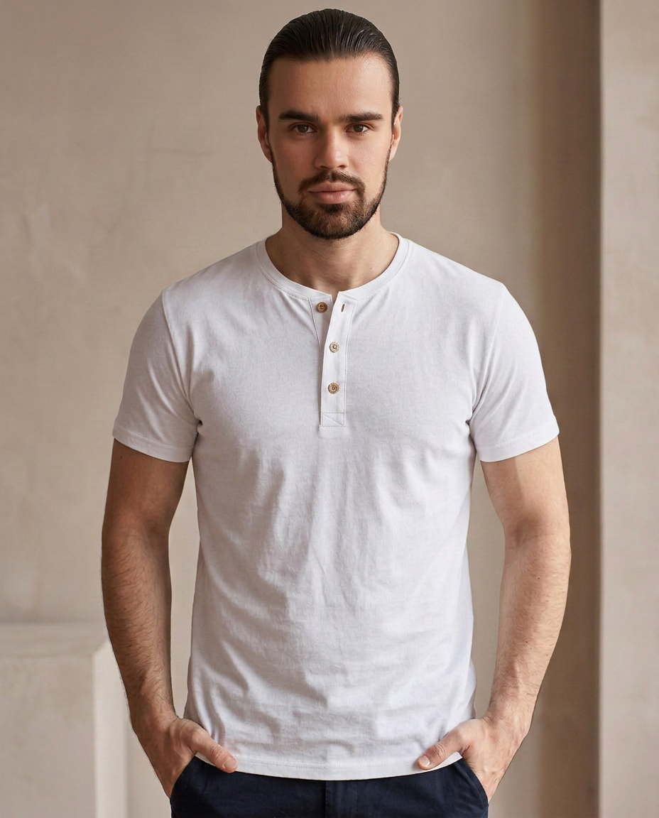 Cotton Henley - White