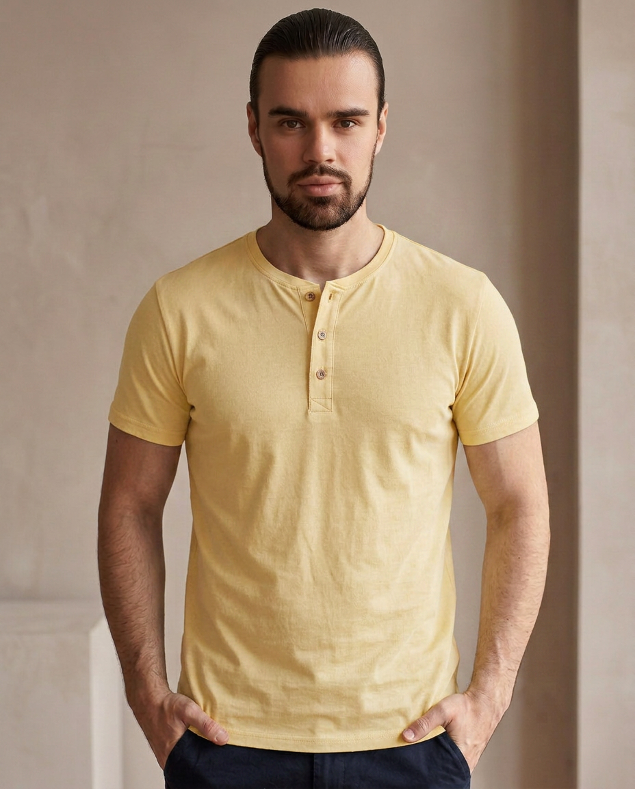 Cotton Henley - Soft Yellow