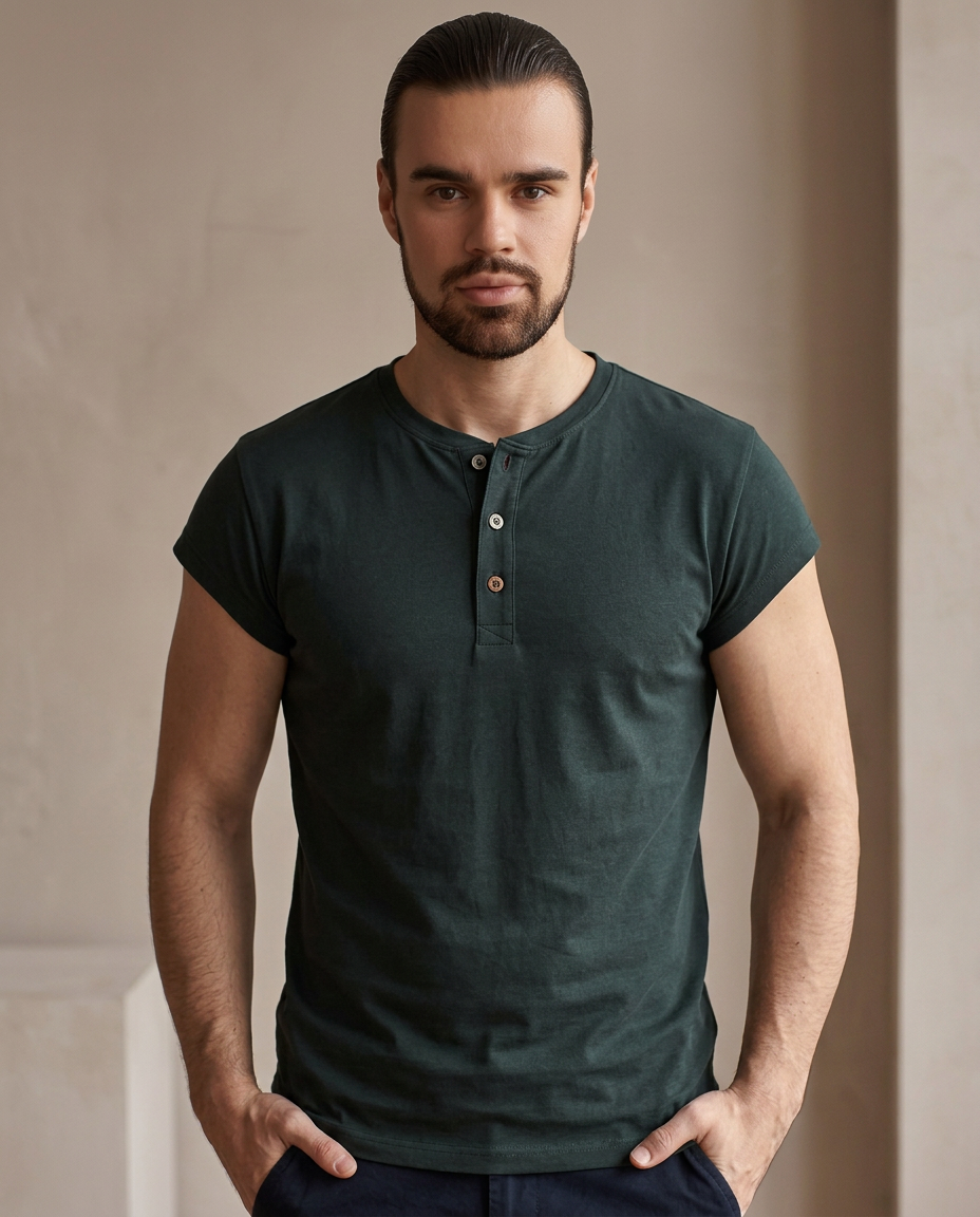 Cotton Henley - Dark Green
