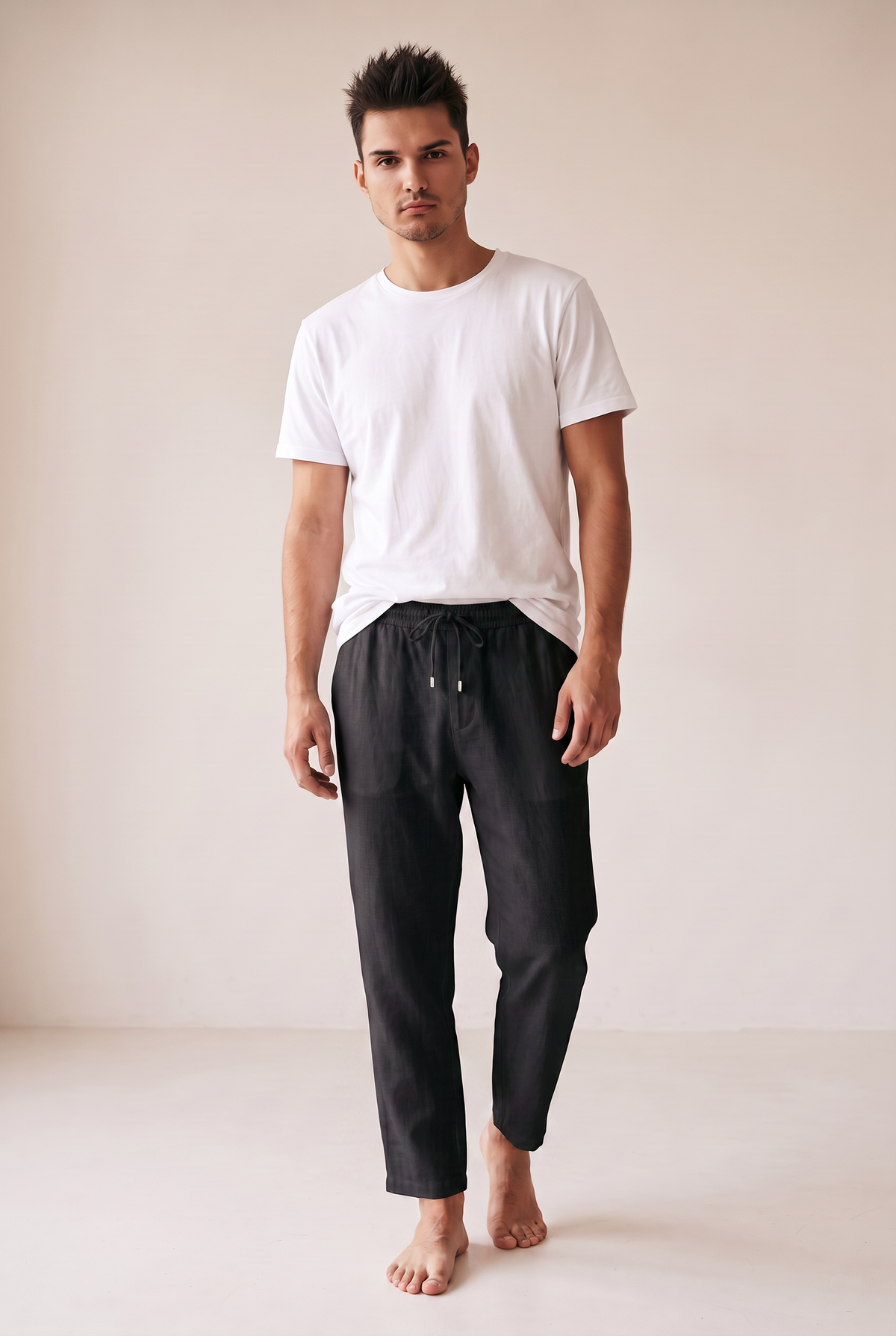 Washed Linen Trousers - Black