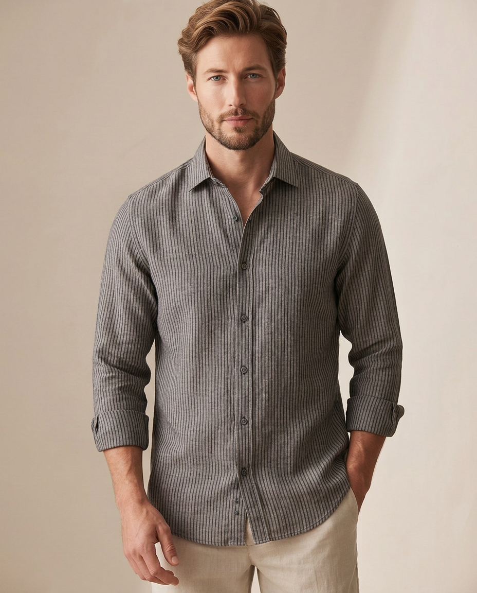 Linen Button-Up - Dark Striped