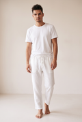 Washed Linen Trousers - White