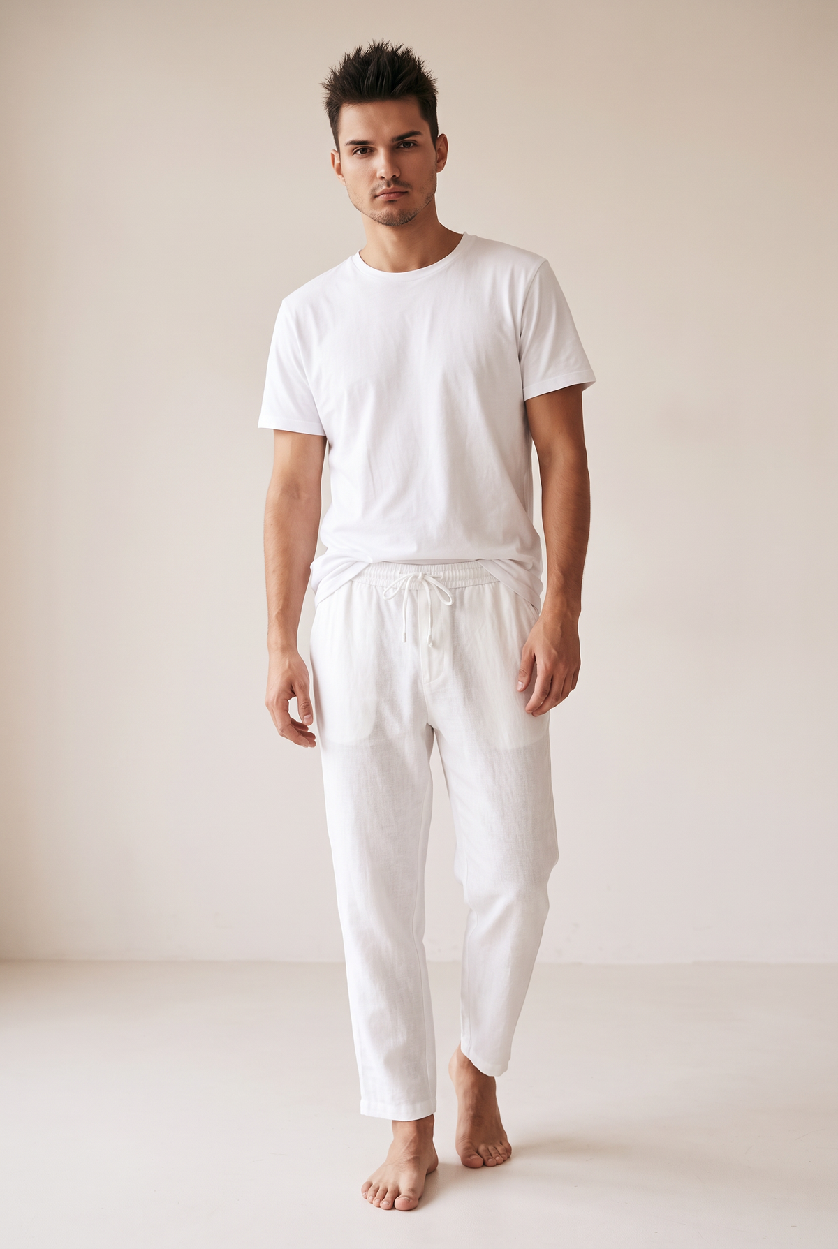 Washed Linen Trousers - White