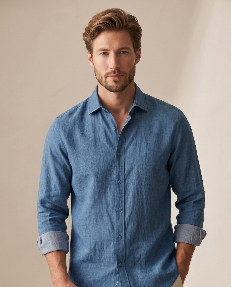Linen Button-Up - Denim Blue