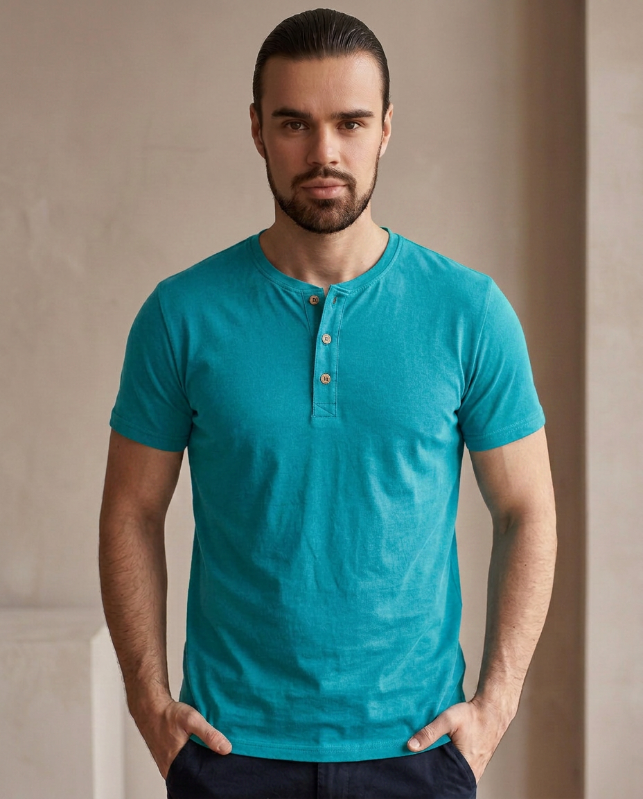 Cotton Henley - Turqoise