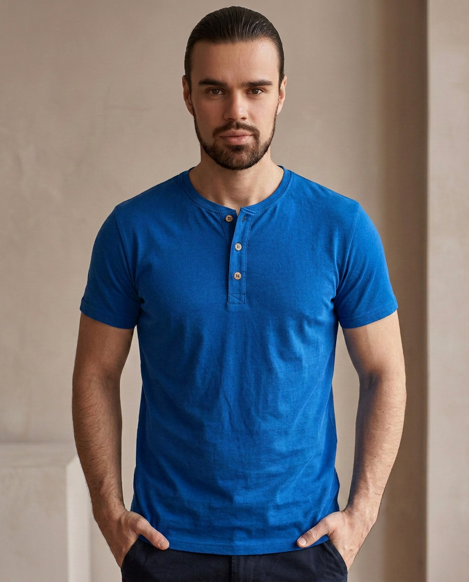 Cotton Henley - Bright Blue