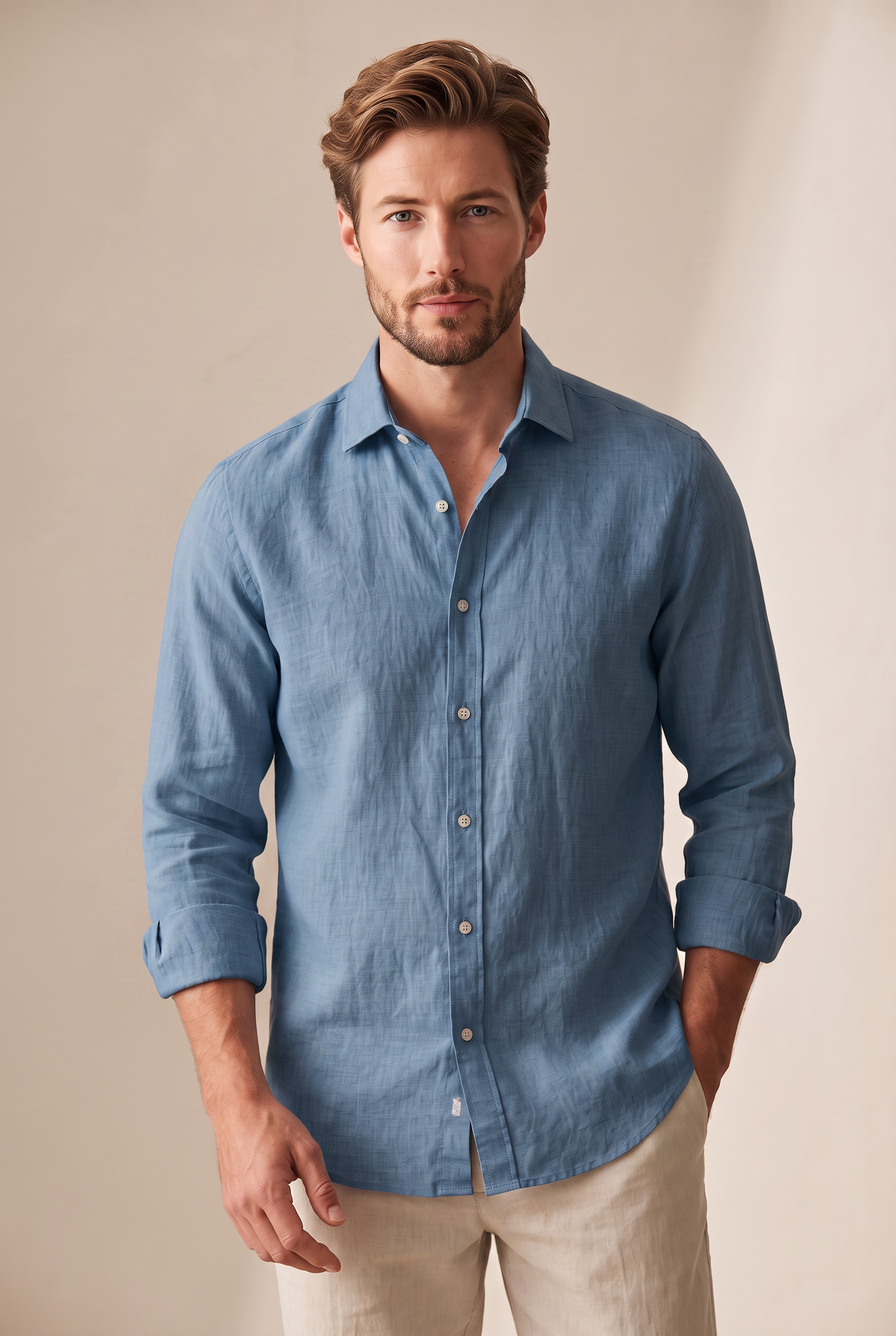 Linen Button-Up - Ocean Blue