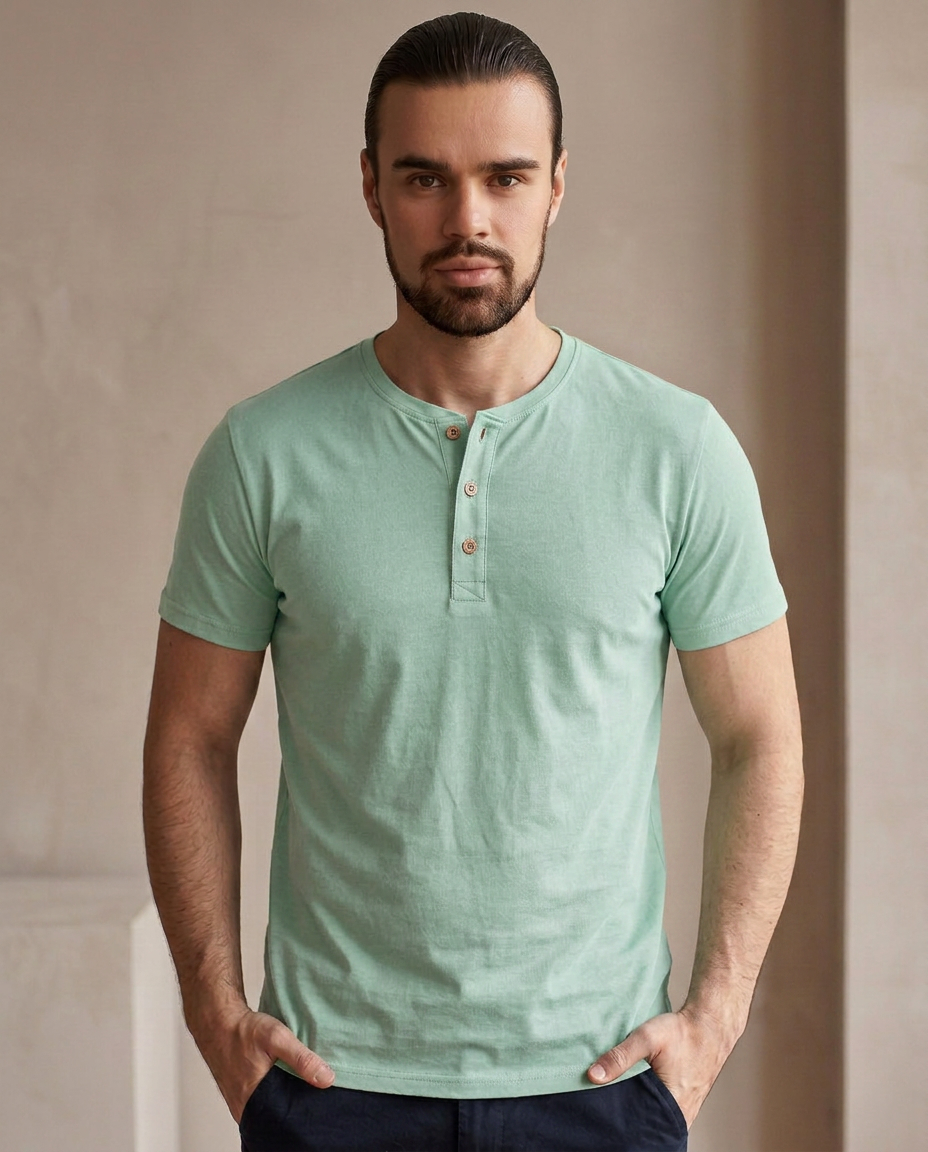 Cotton Henley - Mint Green