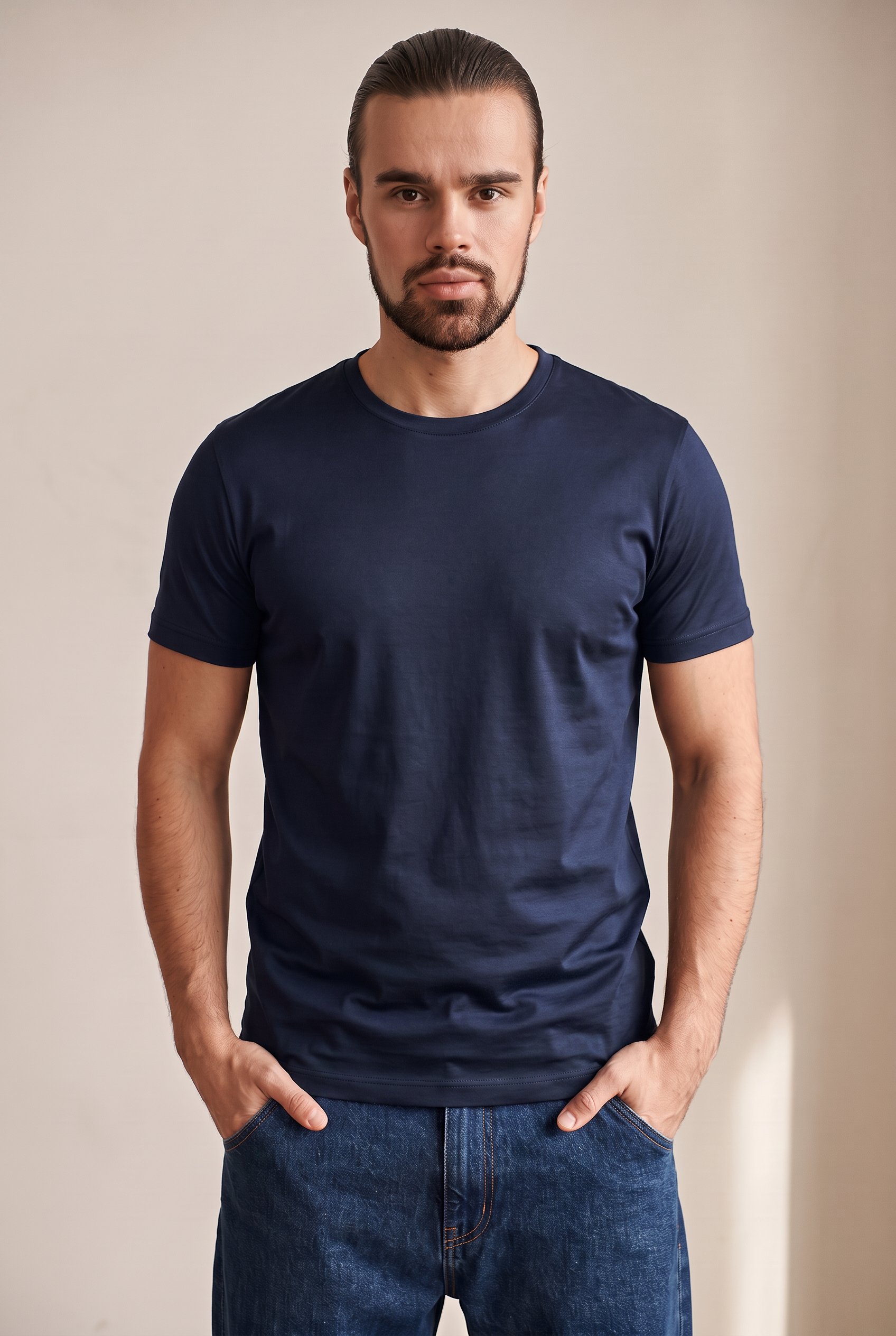 Mercerized Cotton Tee - Navy