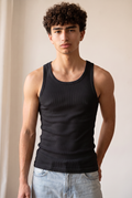 Ribbed Cotton Tank - Black