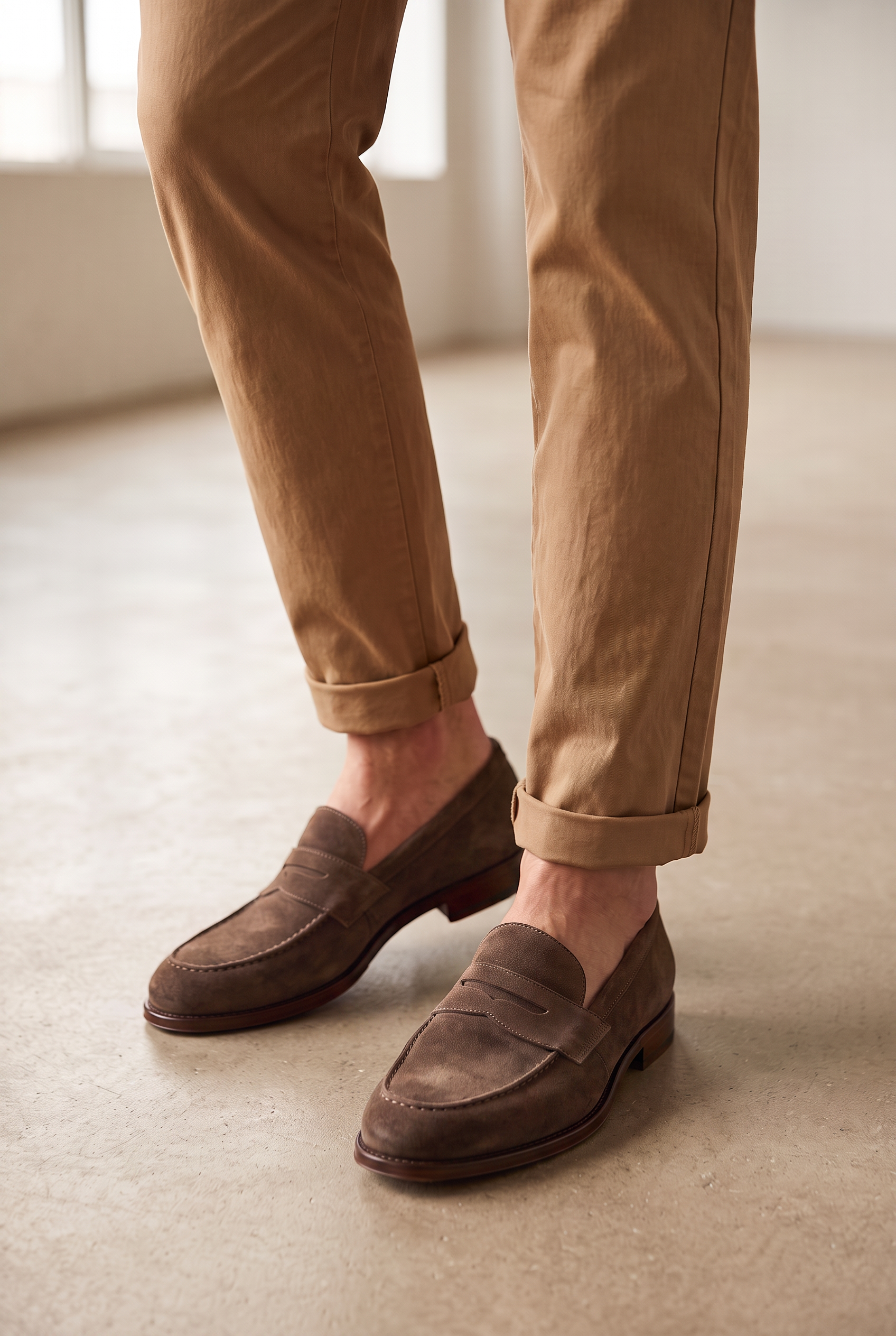 Suede Penny Loafer - Taupe