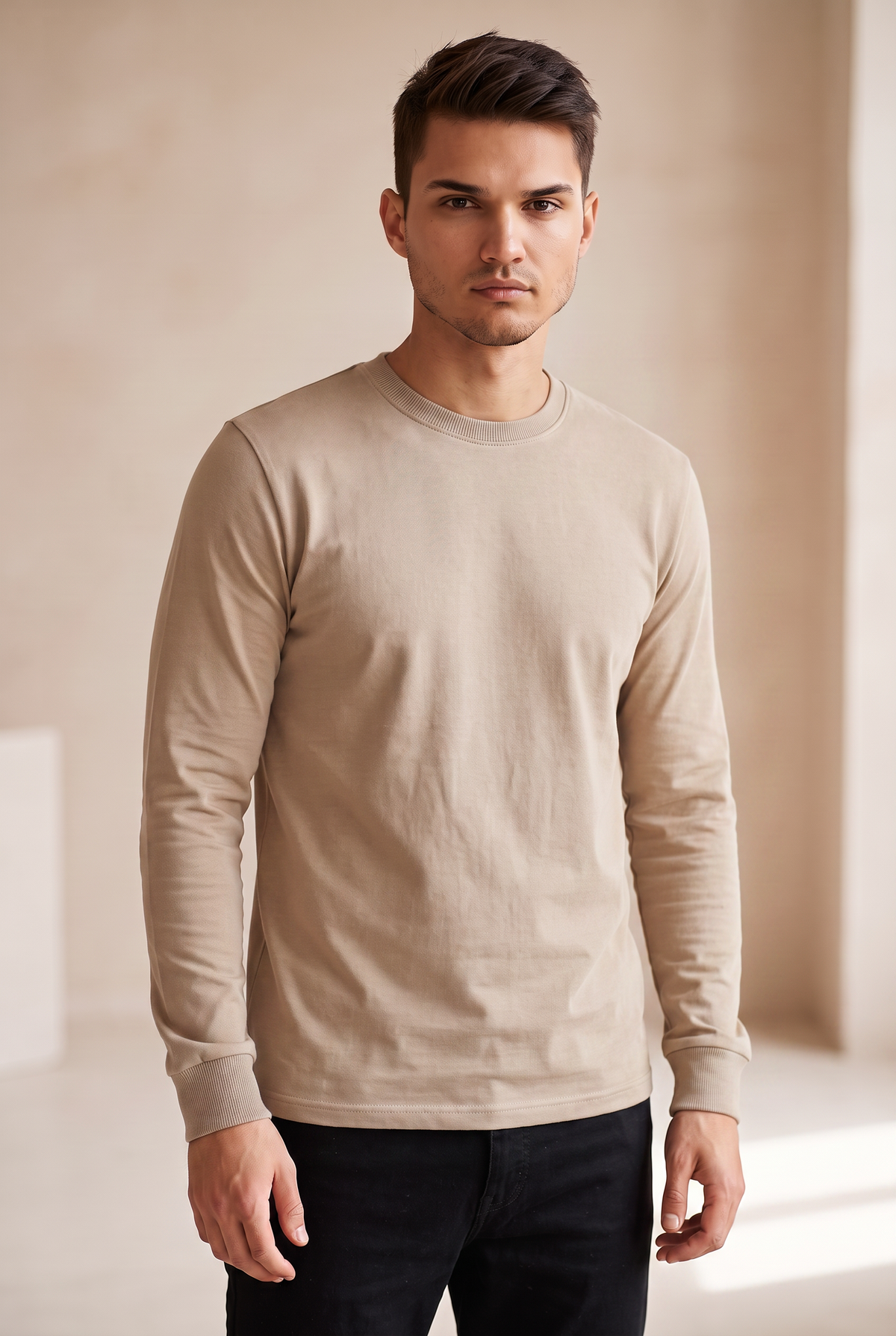 Long-Sleeve Crew - Beige