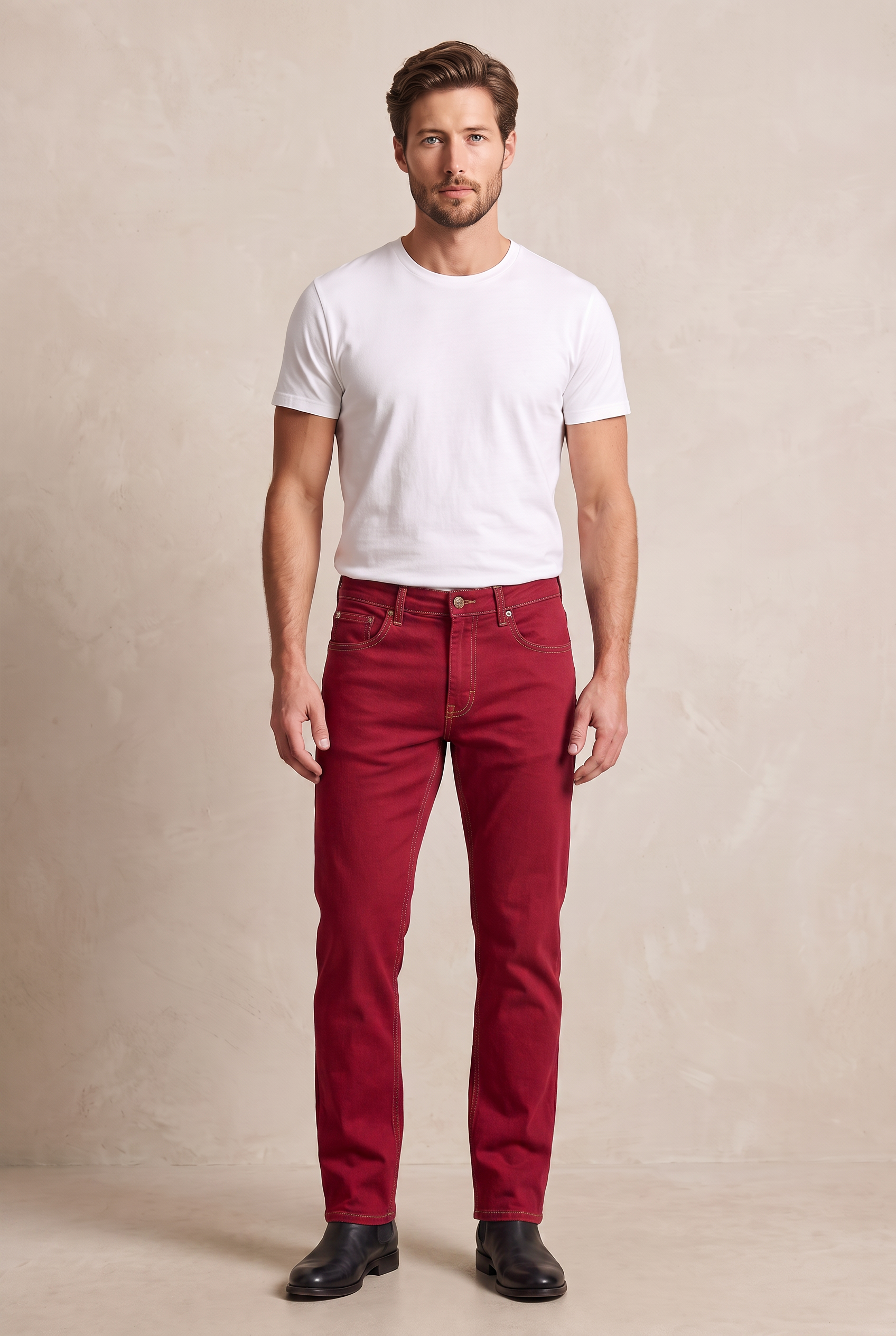 Five-Pocket Colored Denim - Red
