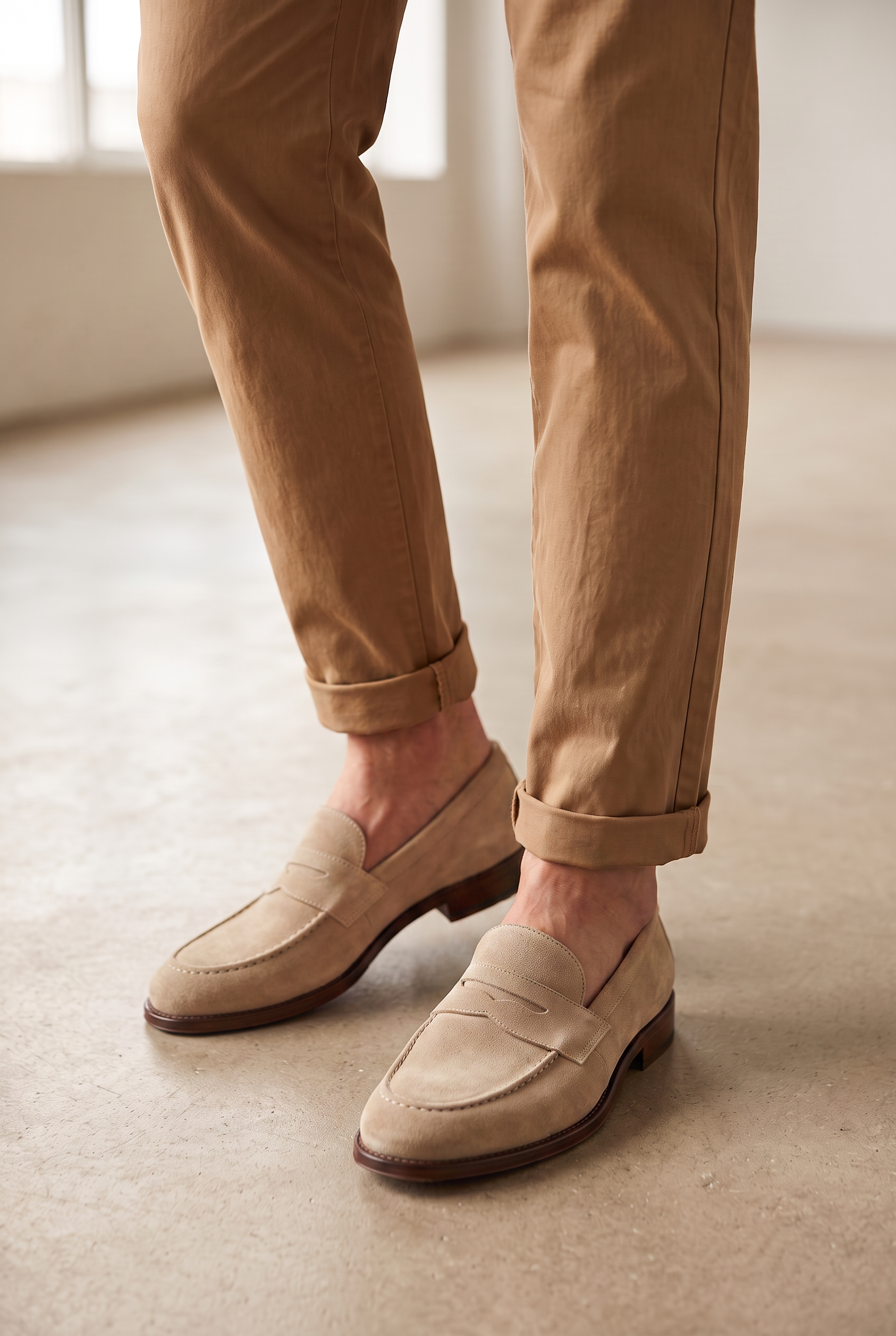 Suede Penny Loafer - Beige
