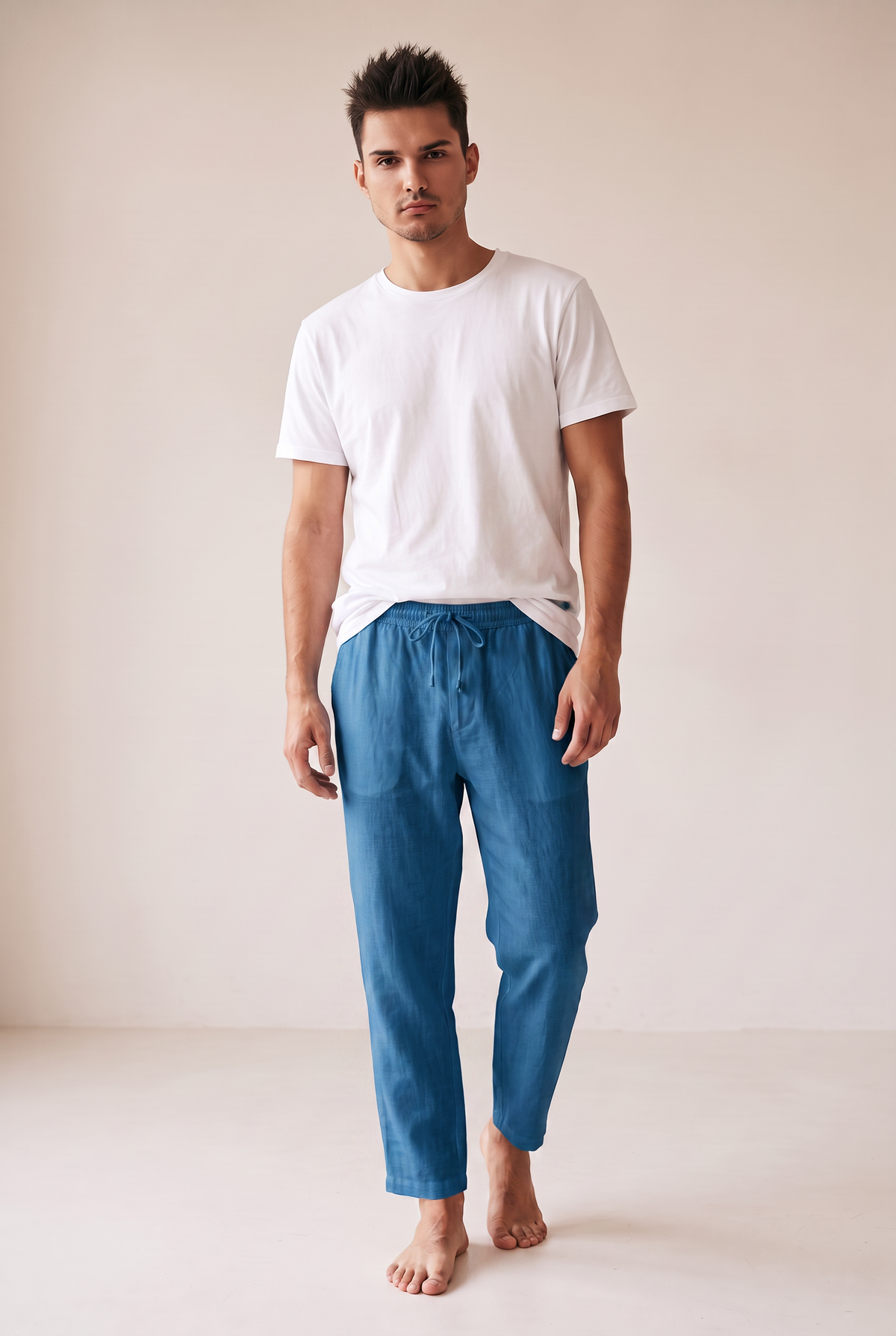 Washed Linen Trousers - Ocean Blue