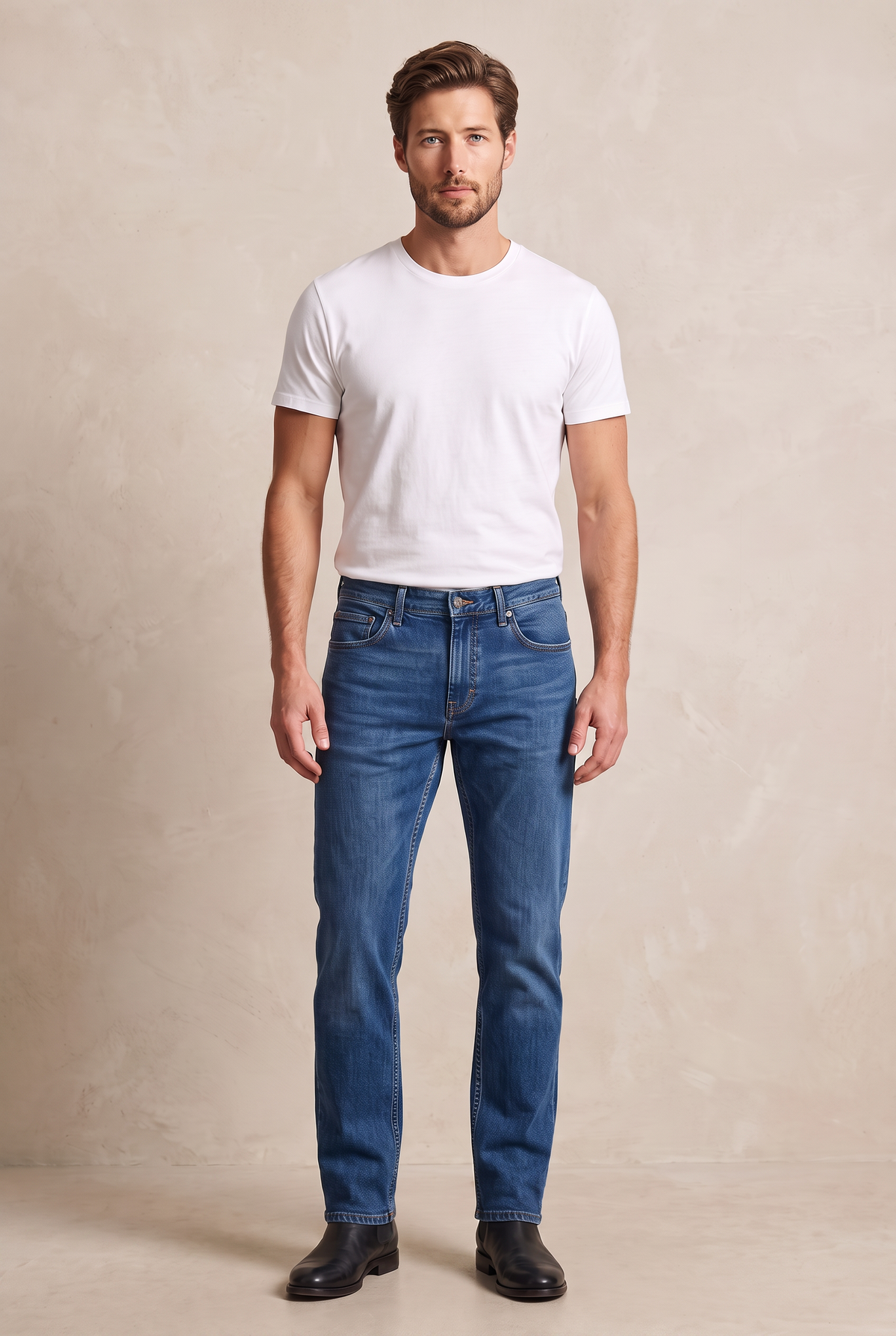 Five-Pocket Straight Jeans - Denim Blue