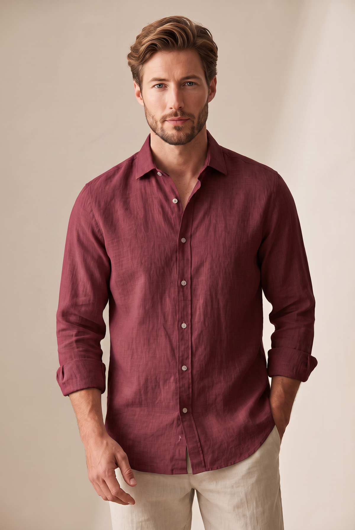 Linen Button-Up - Burgundy