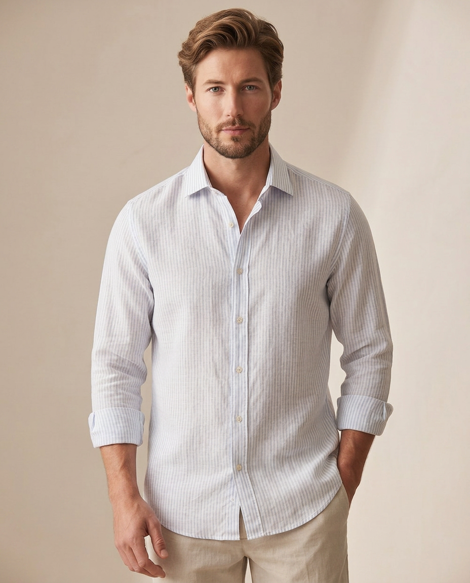 Linen Button-Up - Light Striped