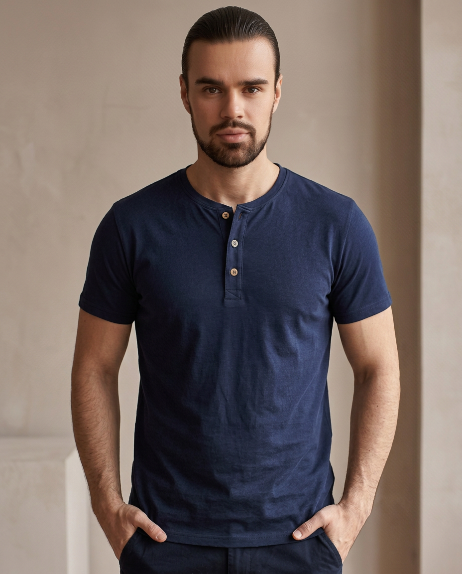 Cotton Henley - Navy
