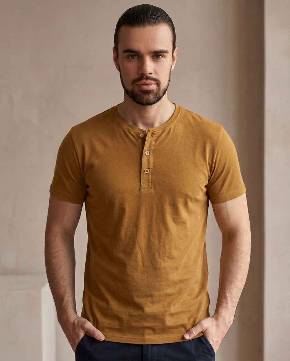 Cotton Henley - Ochre Yellow