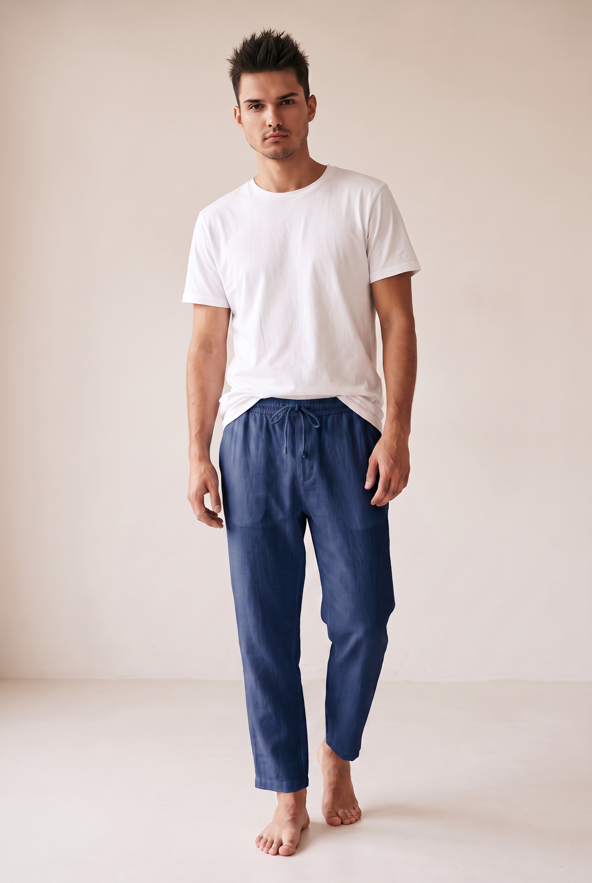 Washed Linen Trousers - Navy