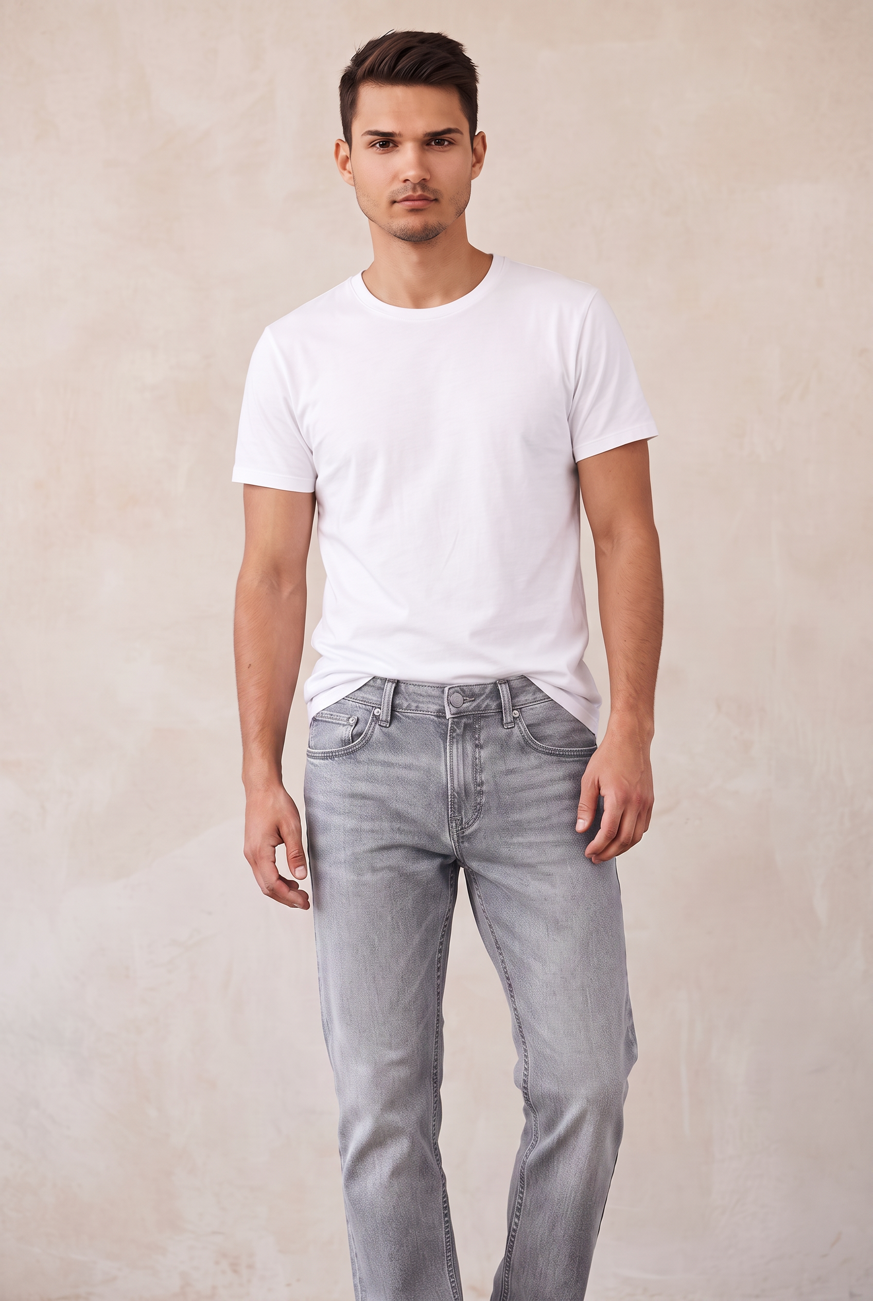 Five-Pocket Straight Jeans - Light Grey