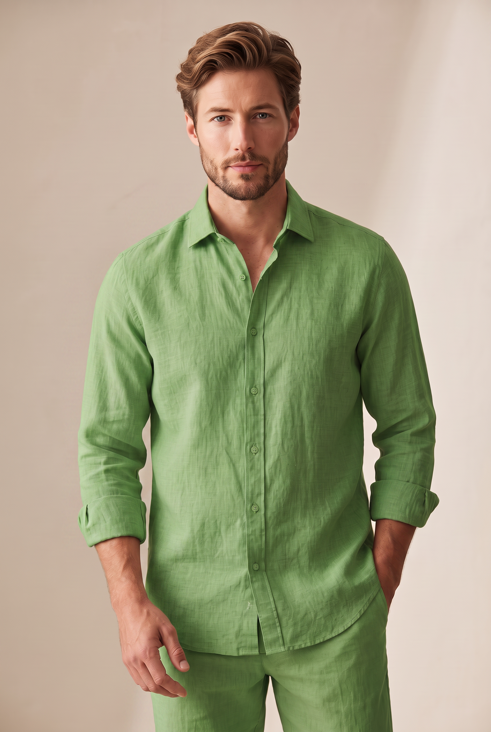 Linen Button-Up - Grass Green