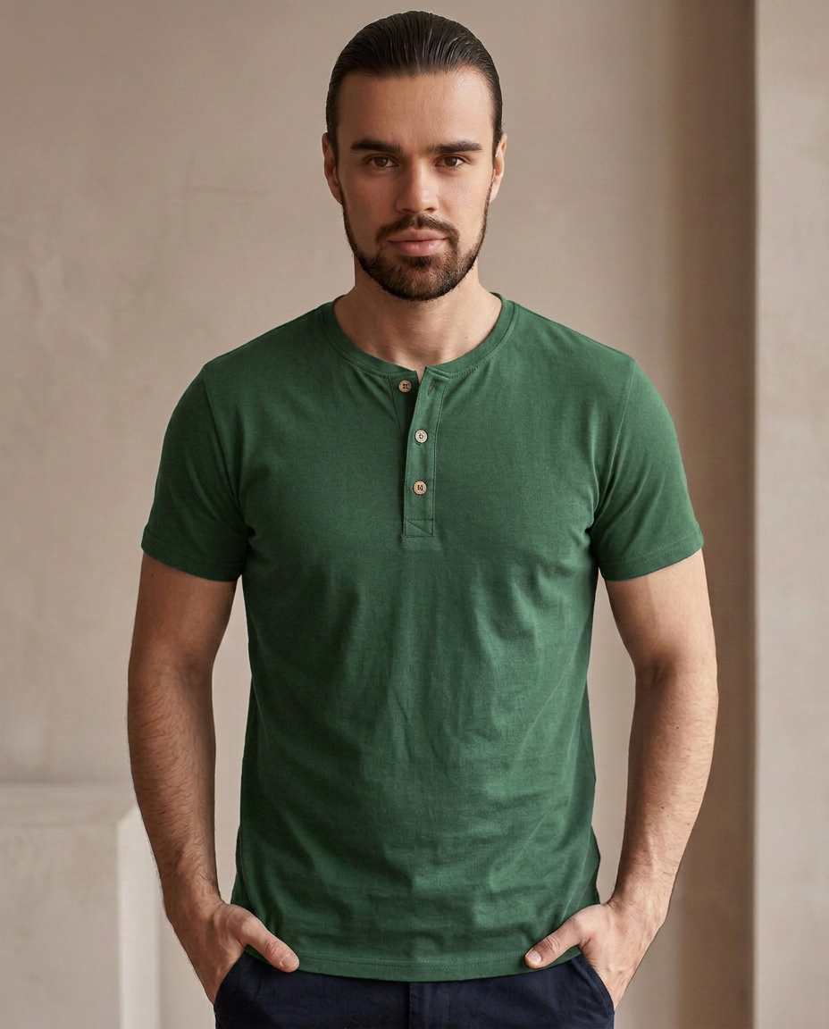 Cotton Henley - Green