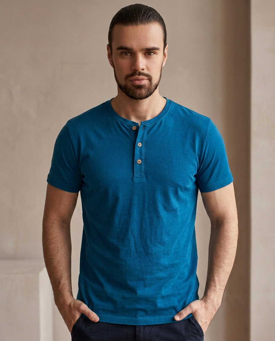 Cotton Henley - Ocean Blue