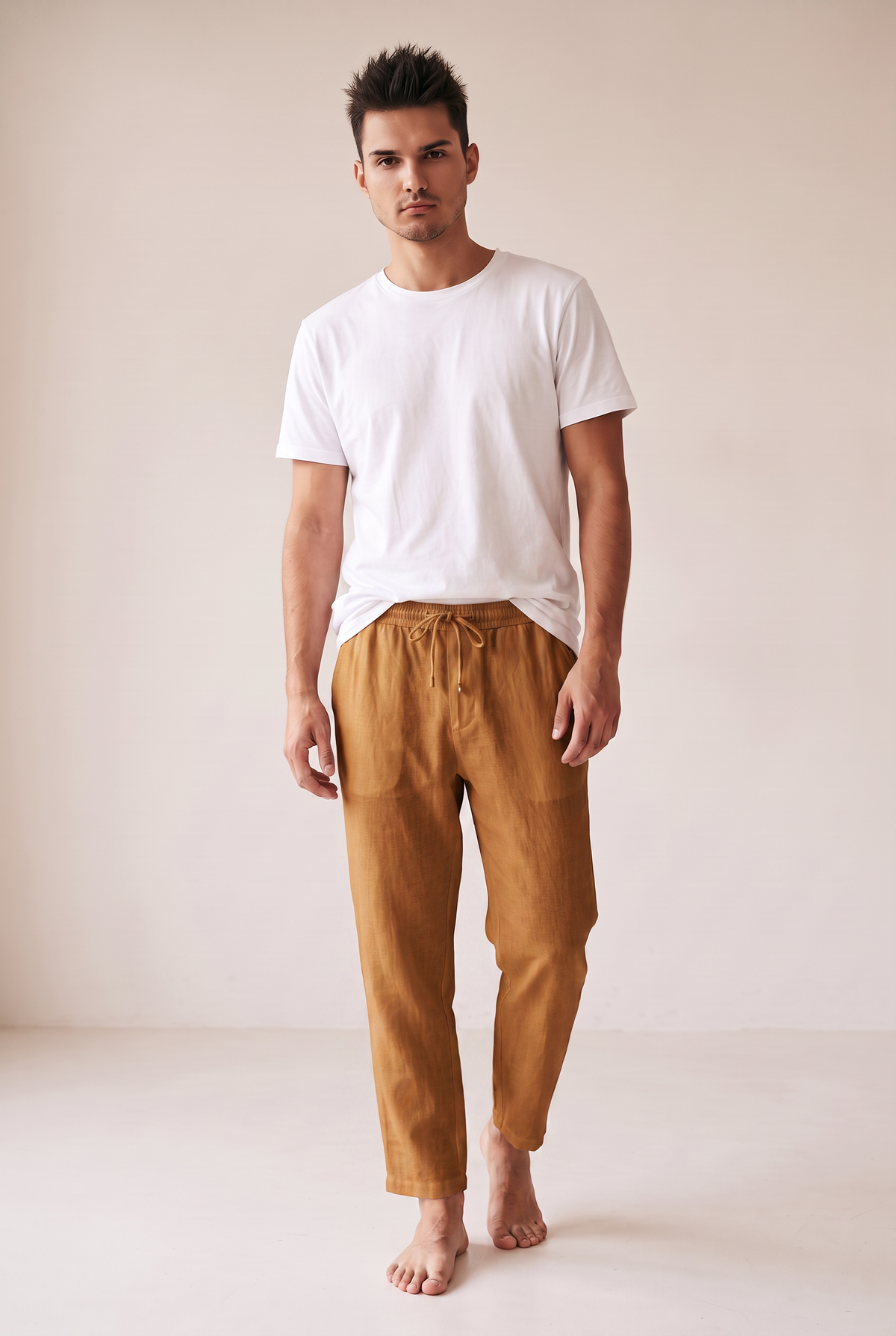 Washed Linen Trousers - Brown