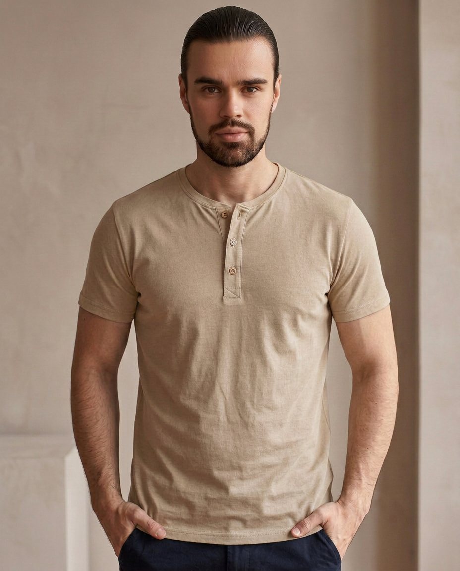 Cotton Henley - Beige
