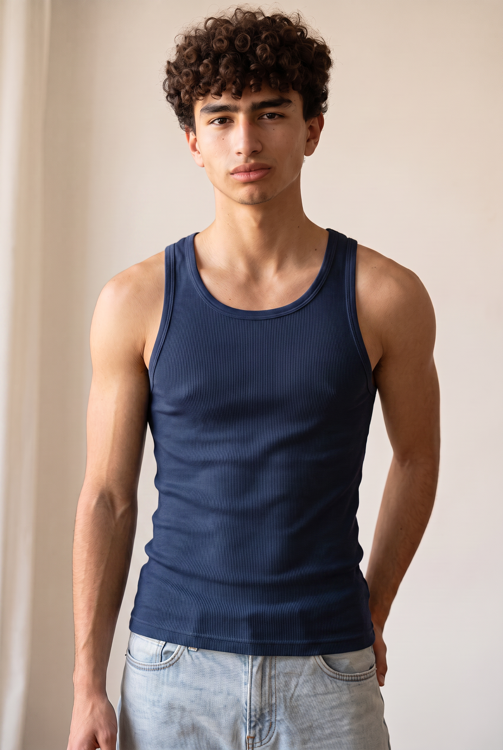 Ribbed Cotton Tank - Navy