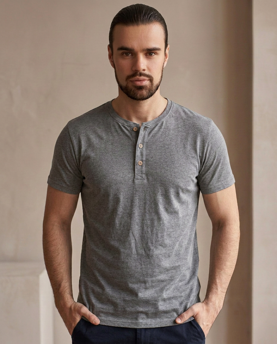 Cotton Henley - Grey