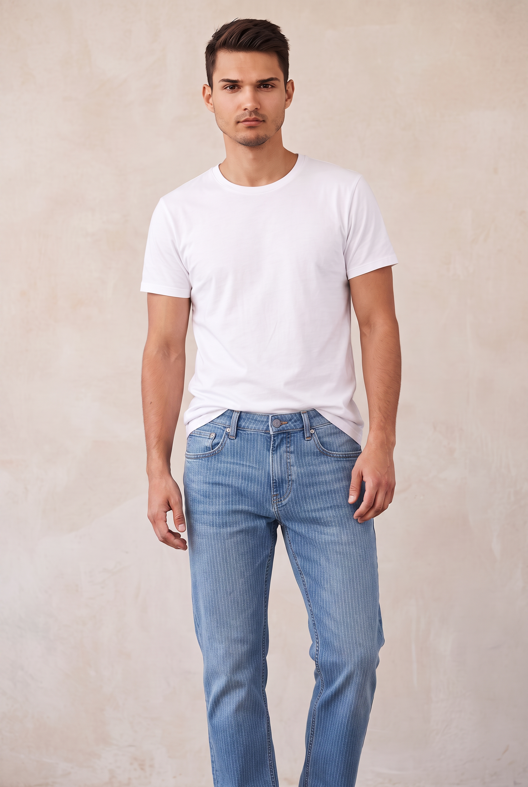 Five-Pocket Straight Jeans - Light Striped