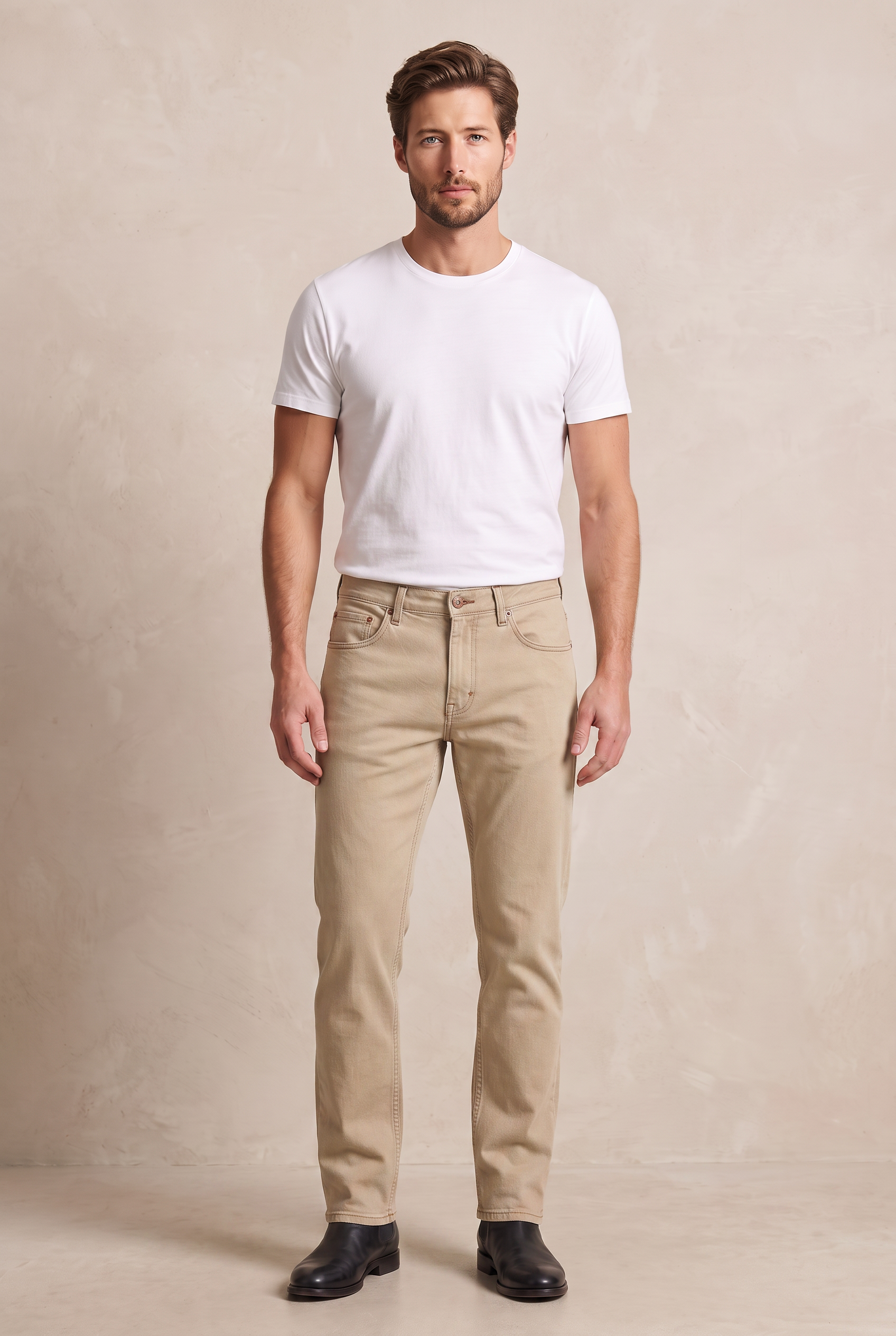 Five-Pocket Colored Denim - Beige